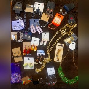 Matched earrings, necklaces, and bracelets.